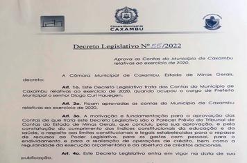 CÂMARA APROVA CONTAS DO MUNICÍPIO RELATIVAS AO ANO DE 2020