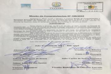 SECRETARIA DE SAÚDE RECEBE MOÇÃO DE CONGRATULAÇÕES