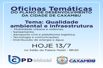 OFICINAS TEMÁTICAS DO PLANO DE DESENVOLVIMENTO DA CIDADE DE CAXAMBU