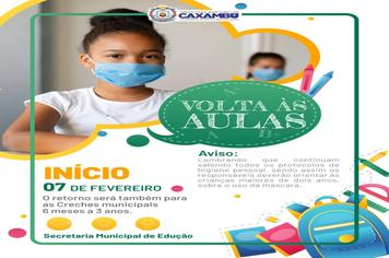 AULAS NA REDE MUNICIPAL ESTARÃO DE VOLTA NO DIA 7 DE FEVEREIRO