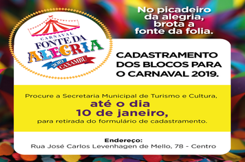 Cadastramento dos blocos para o Carnaval 2019!
