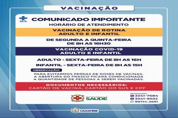 COMUNICADO SOBRE VACINAÇÃO