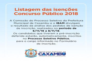 Listagem das isenções de inscrição do processo seletivo público 2018
