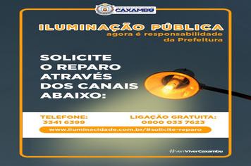 REPAROS NA ILUMINAÇÃO PÚBLICA EM CAXAMBU DEVEM SER SOLICITADOS PELO NÚMERO 0800 033 7623