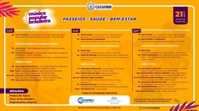 PROGRAMAÇÃO FERIADO 21 DE ABRIL CAXAMBU 2022