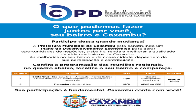 O QUE PODEMOS FAZER JUNTOS POR VOCÊ, SEU BAIRRO E CAXAMBU?