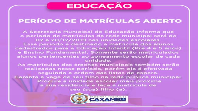 PERÍODO DE MATRÍCULAS ABERTO