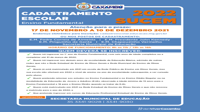 CADASTRAMENTO ESCOLAR – SUCEM 2022- ENSINO FUNDAMENTAL